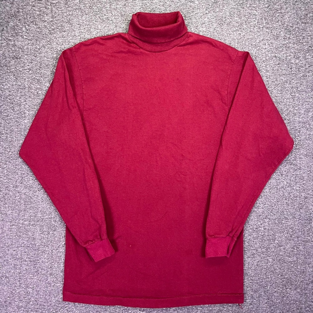 Fruit of the Loom Turtleneck Unisex‎ L Burgundy Vintage 90s Casual Single Stitch